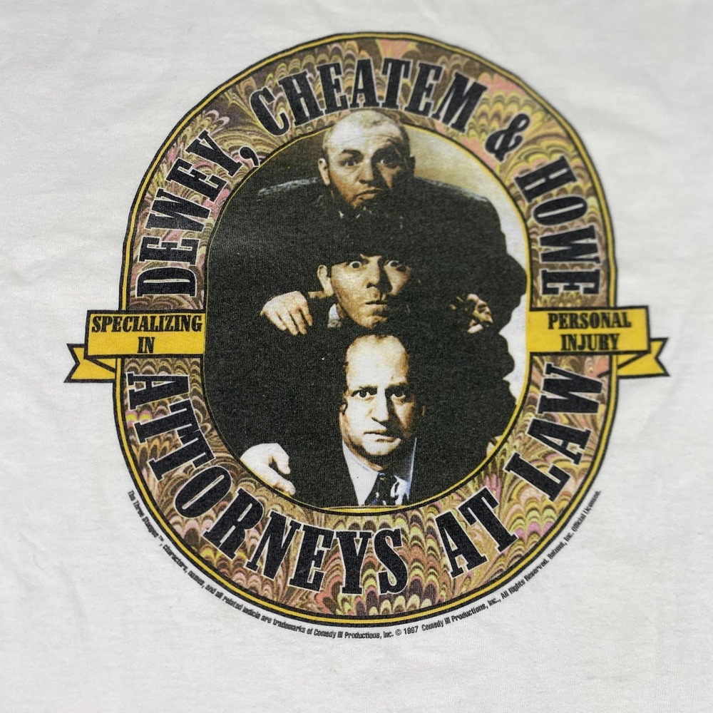 Vintage Three Stooges Shirt Mens Large Dewey Cheatem Howe Attorneys 80s 1987